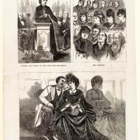 Engraving of Victoria Woodhull Lecturing on Free Love