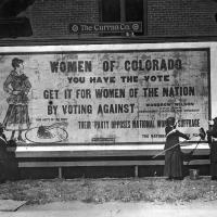 Suffragists With Anti-Woodrow Wilson Billboard, 1916