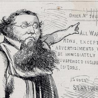 This cartoon depicts Edwin Stanton as a Roman emperor, dressing him in a tunic and changing his signature to "Stantonius." An incensor is one who stirs up anger.