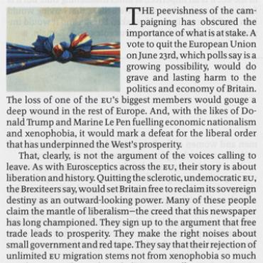 'The Economist' Advocates Staying in EU, 2016 (2 of 3)