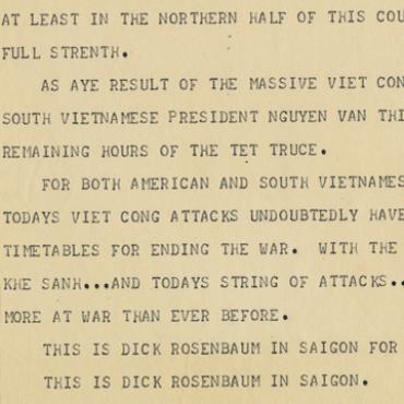 Early Teletype Report on Tet Offensive, 1968