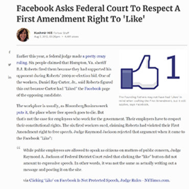 Facebook Argues 'Like' is Free Speech, 2012 Teaser