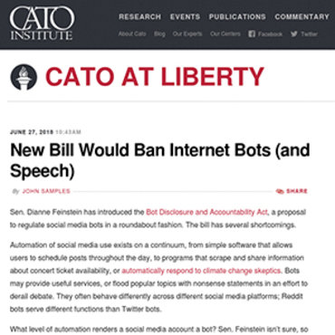 Cato Institute Questions Bill to Ban Bots, 2018 teaser