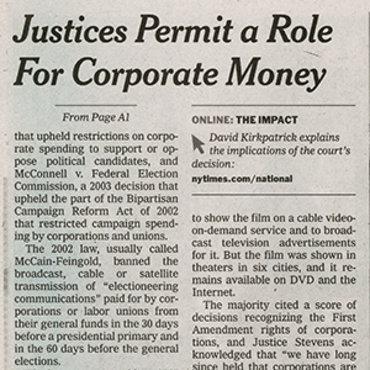 N.Y. 'Times' Covers Citizens United Ruling (2 of 3) teaser