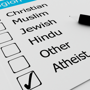 List of religious affiliations including Christian, Muslim, Jewish, Hindu, and Atheist with the atheist box checked. 