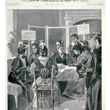 Illustration of New York Suffragists Gathering Petition Signatures, 1894