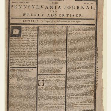 The Pennsylvania Journal published a "tombstone edition" to protest the Stamp Act, which was to go into effect a day later on Nov. 1, 1765. This legislation required colonists to pay a tax on printed documents.