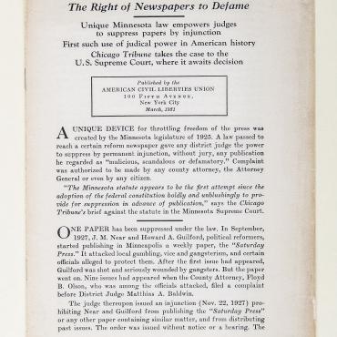 ACLU Supports 'The Right of Newspapers to Defame' (1 of 2)