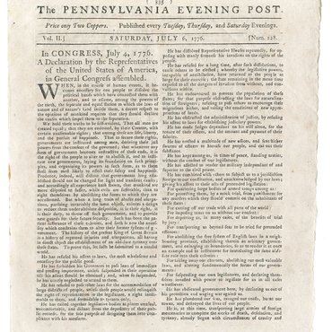 First Newspaper Printing of Declaration of Independence