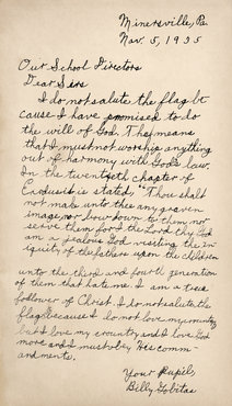 Letter from Gobitas to School Officials, 1935