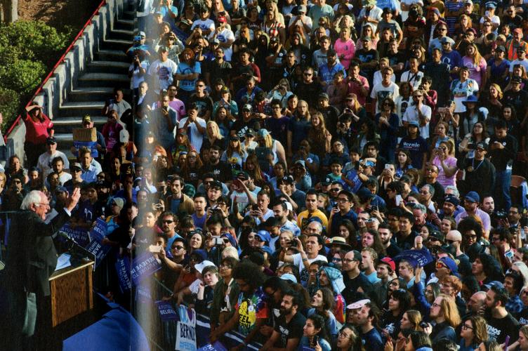 A photograph shows a fraction of the more than 10,000 supporters that filled Bernie Sanders's rally at the Meadow Amphitheater in Irvine, Calif., on May 22, 2016.