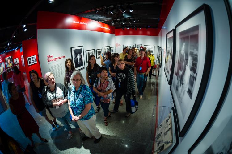 Teachers tour the “Creating Camelot” special exhibit during the 2017 Teacher Open House.